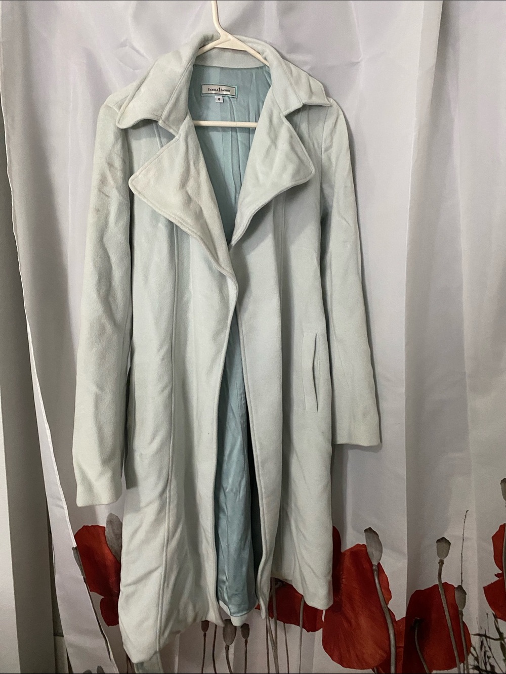Pamela Barish  Pale Aqua Long Soft Trench Style Coat